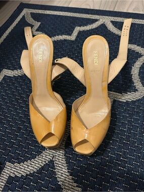 Fendi Yellow Patent Leather Peep-Toe Slingback Heels
